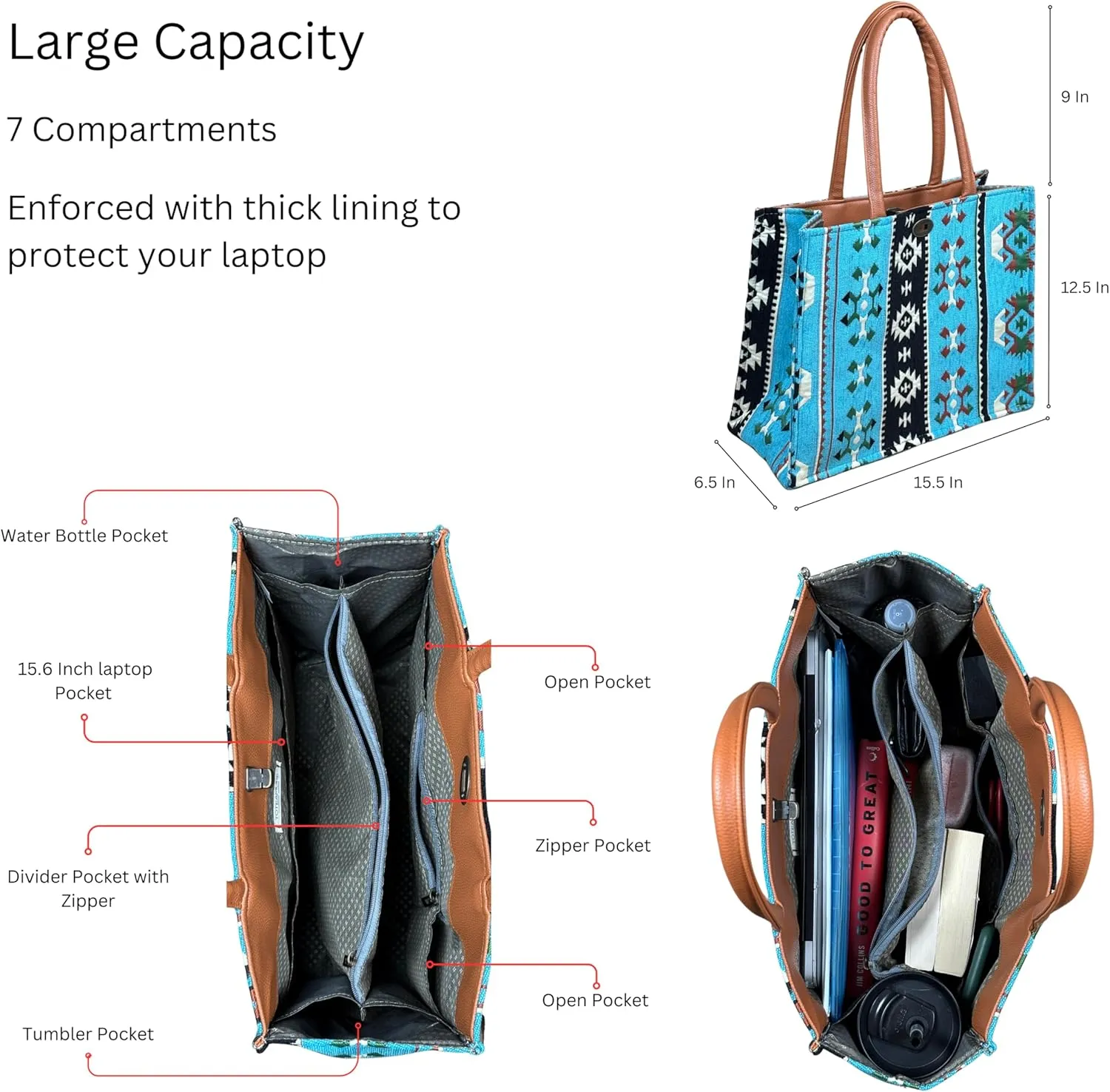 Laptop Tote Bag for Women Stylish Work Purse Office Handbag Travel Briefcase