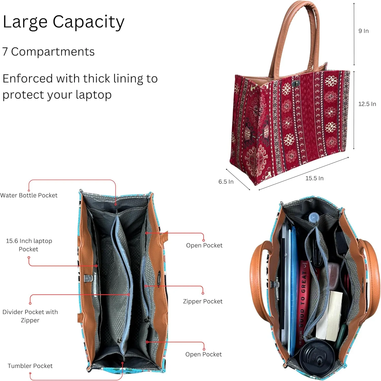 Laptop Tote Bag for Women Stylish Work Purse Office Handbag Travel Briefcase