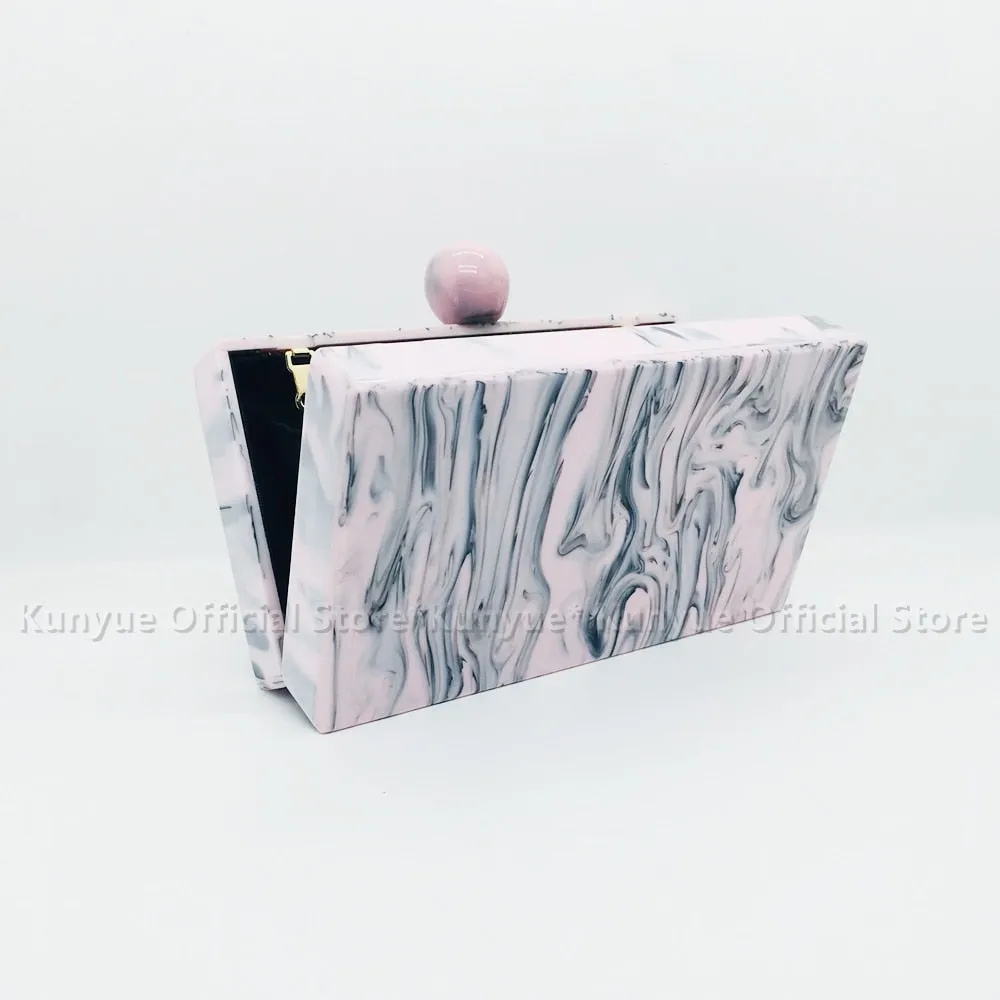 Lara Pink Marble Acrylic Evening Box Clutch