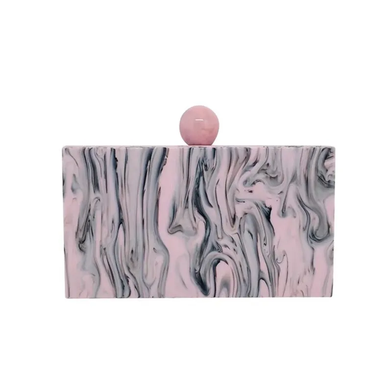 Lara Pink Marble Acrylic Evening Box Clutch