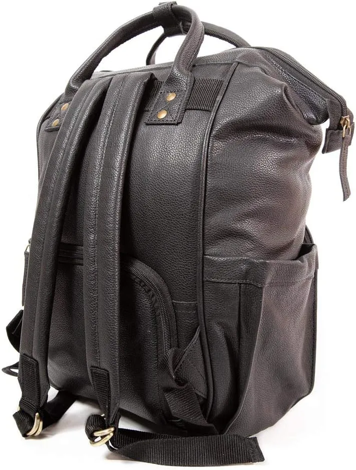 Large Black Leather Diaper Bag Knapsack Genuine Leather Diaper bag Backpack WATERPROOF diaper bag UNISEX
