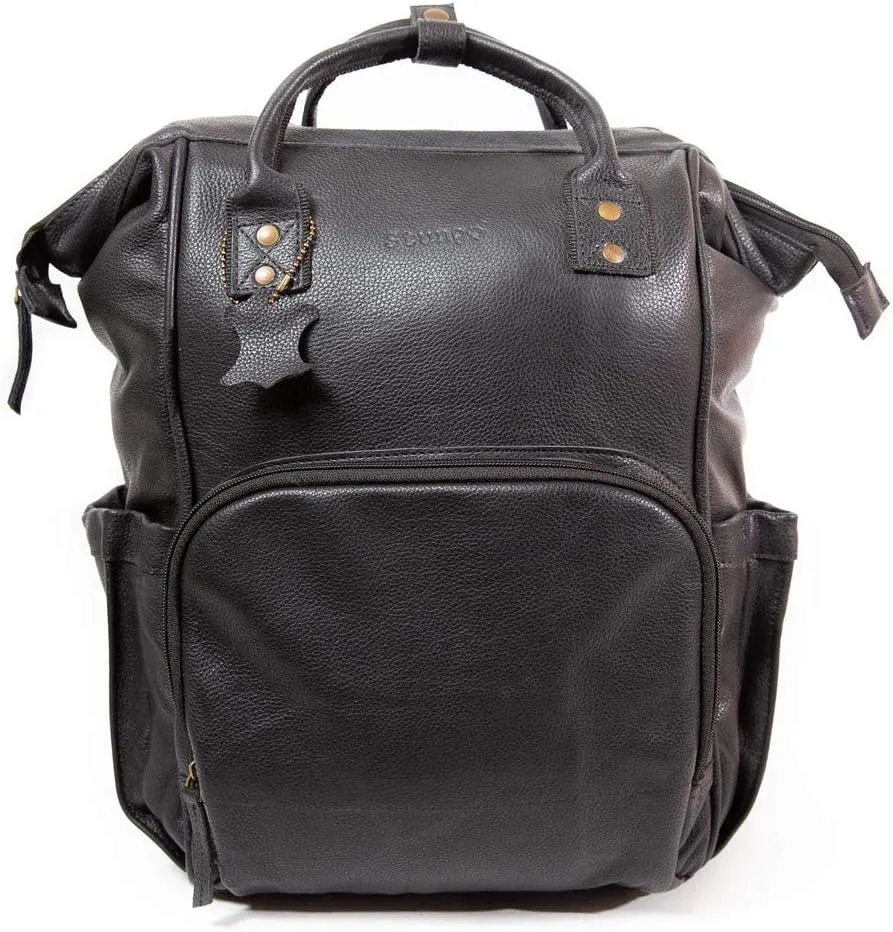 Large Black Leather Diaper Bag Knapsack Genuine Leather Diaper bag Backpack WATERPROOF diaper bag UNISEX