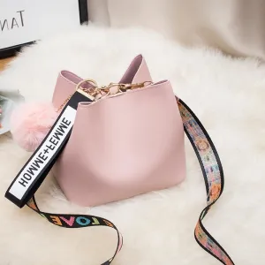 Large Capacity Bucket Bag WOMEN'S Bag 2020 New Style Fashion Mini Wide-Strap Over-the-shoulder Bag Fur Ball Bag Handbag
