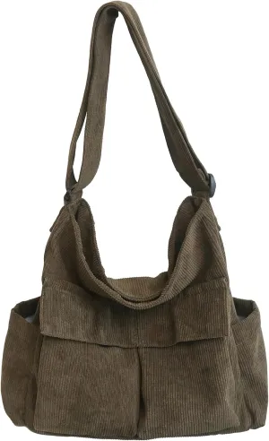 Large Corduroy Tote Bag for Women with Pocket,Hobo Crossbody Bags for Women Shoulder Bag Men Purses and Handbags