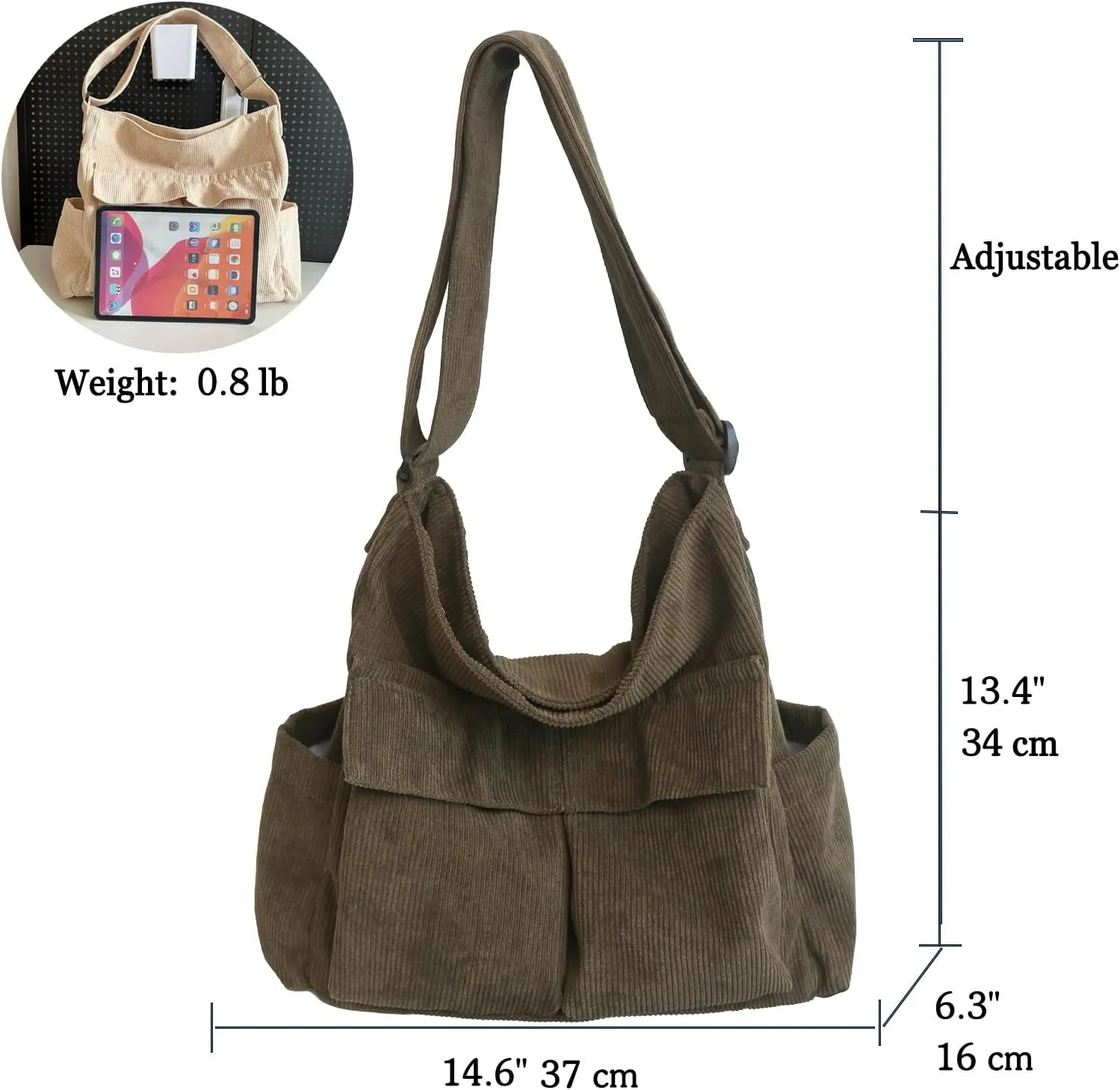 Large Corduroy Tote Bag for Women with Pocket,Hobo Crossbody Bags for Women Shoulder Bag Men Purses and Handbags