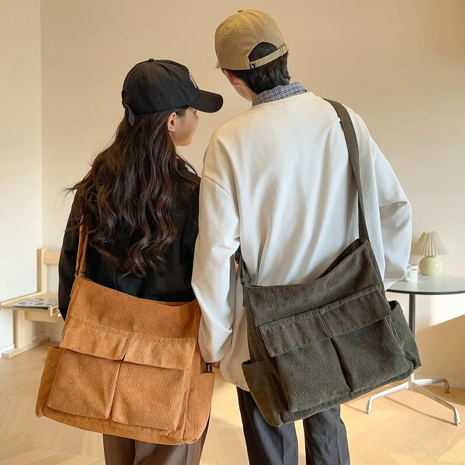 Large Corduroy Tote Bag for Women with Pocket,Hobo Crossbody Bags for Women Shoulder Bag Men Purses and Handbags