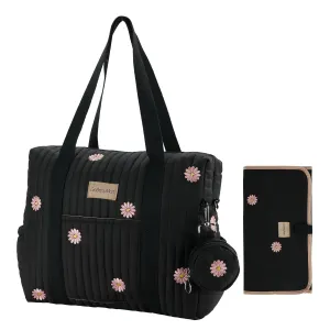 Large Diaper Bag Tote, Maternity Hospital Travel diaper tote, Multifunction baby bag, Baby Nappy Bags, Messenger bag (Medium - Black Flowers)