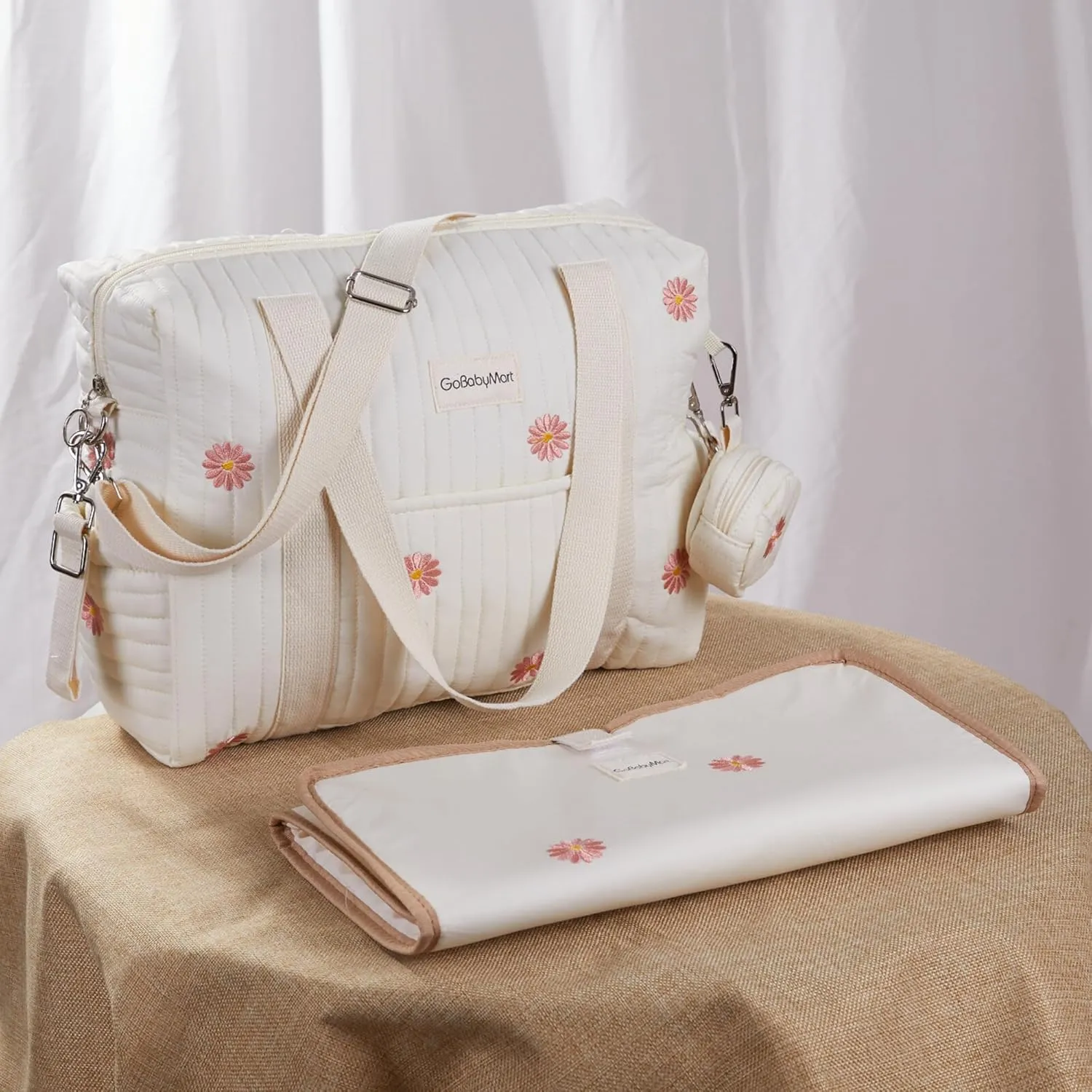 Large Diaper Bag Tote, Maternity Travel diaper tote, Multifunction baby bag, Baby Nappy Bags, Messenger bag (Medium - Flowers)