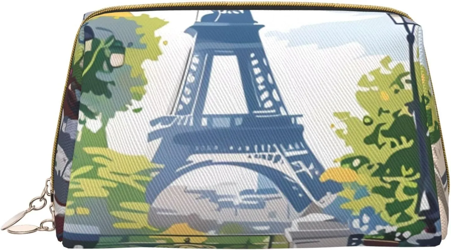 Large Travel Makeup Bag - Parisian Cafe With Eiffel Pvc Leather Portable Cosmetic Bags for Women with Zipper, Skincare Bag Makeup Pouch Toiletry Bag for Women