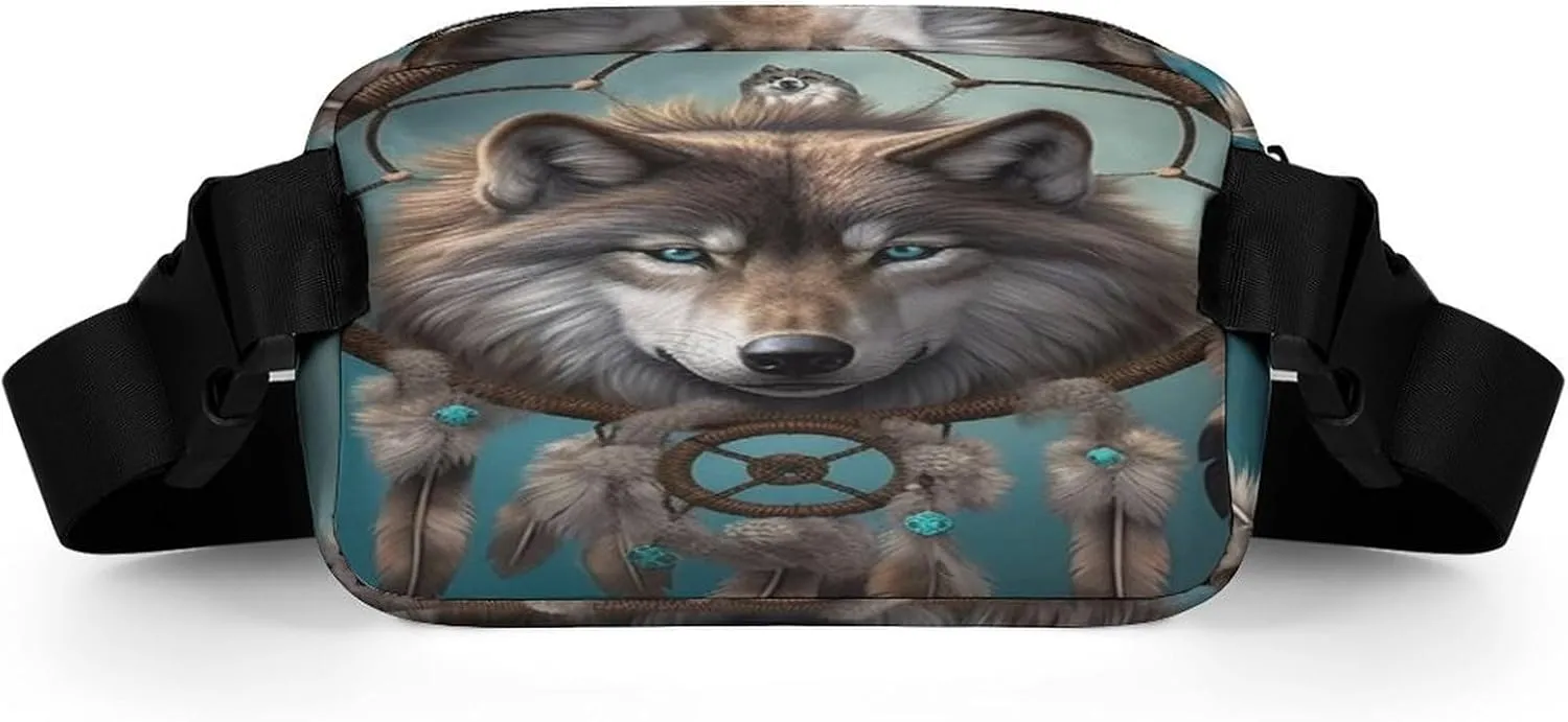 Large Waist Packs with Adjustable Strap,3D Wolf Dream Catcher CrossBody Fanny Pack Casual Bag for Travel Sports Running Hiking