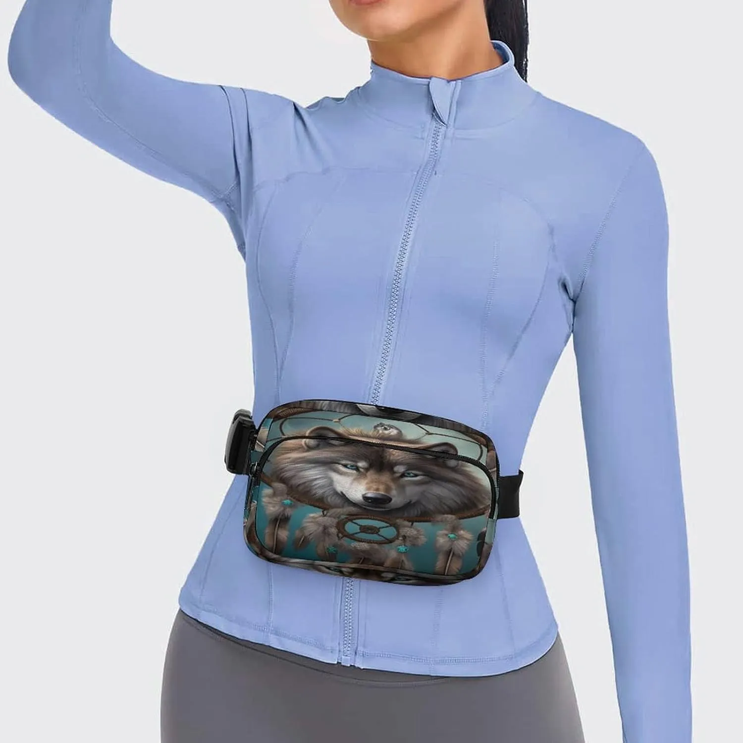 Large Waist Packs with Adjustable Strap,3D Wolf Dream Catcher CrossBody Fanny Pack Casual Bag for Travel Sports Running Hiking