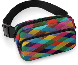 Large Waist Packs with Adjustable Strap,Colorful Plaid CrossBody Fanny Pack Casual Bag for Travel Sports Running Hiking