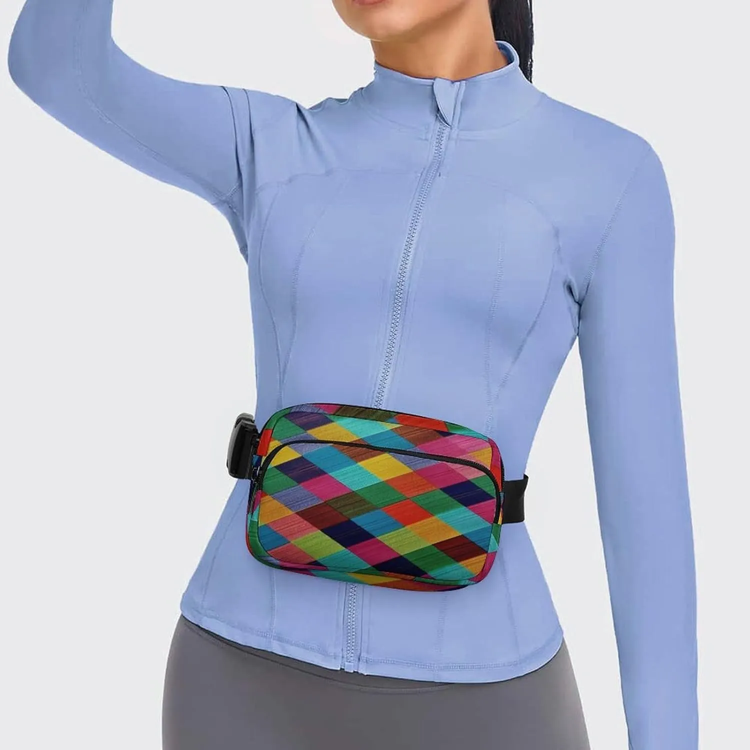 Large Waist Packs with Adjustable Strap,Colorful Plaid CrossBody Fanny Pack Casual Bag for Travel Sports Running Hiking