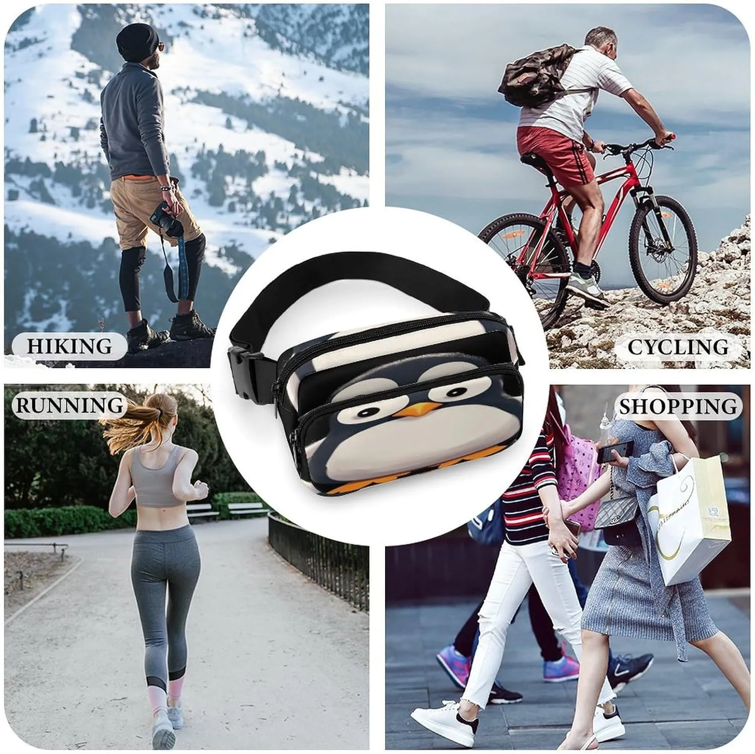 Large Waist Packs with Adjustable Strap,Cute Penguin CrossBody Fanny Pack Casual Bag for Travel Sports Running Hiking