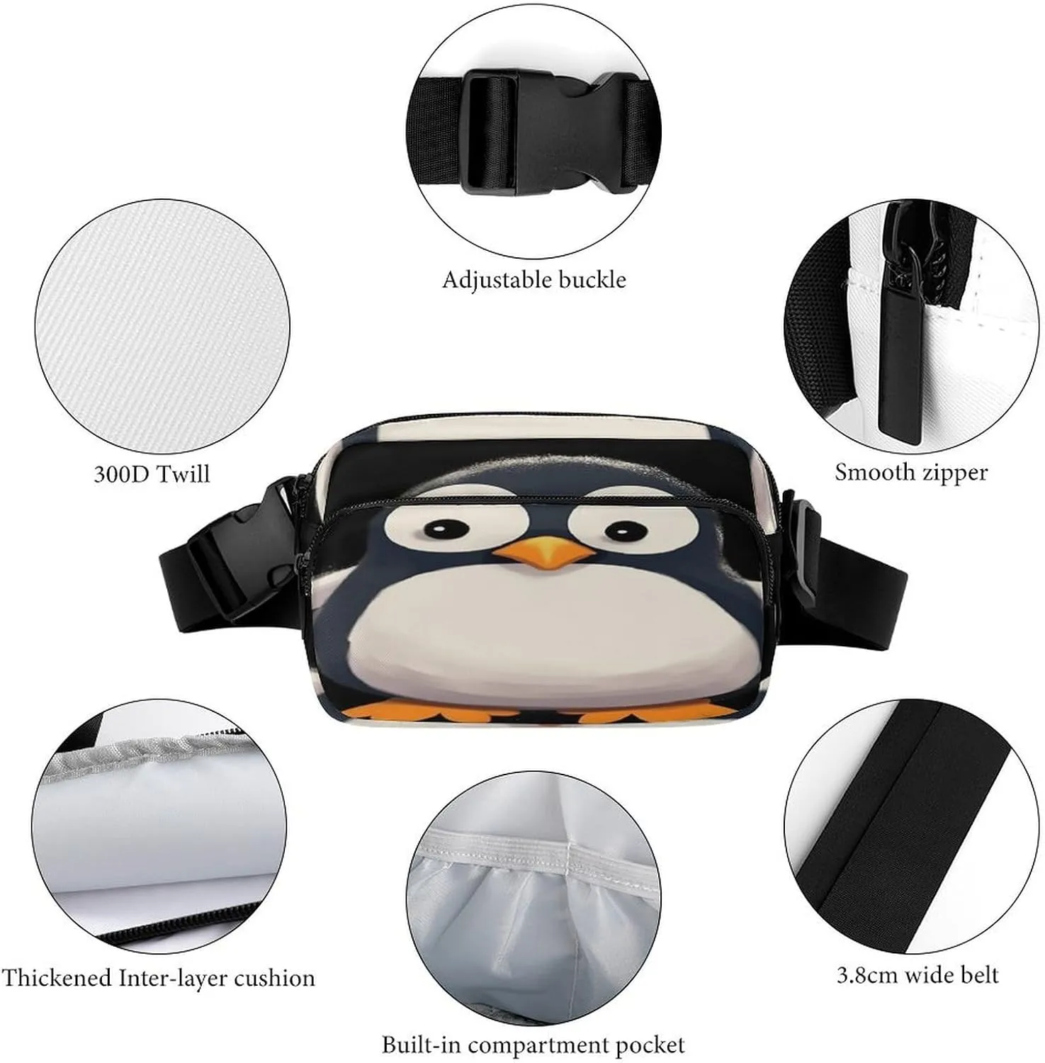 Large Waist Packs with Adjustable Strap,Cute Penguin CrossBody Fanny Pack Casual Bag for Travel Sports Running Hiking