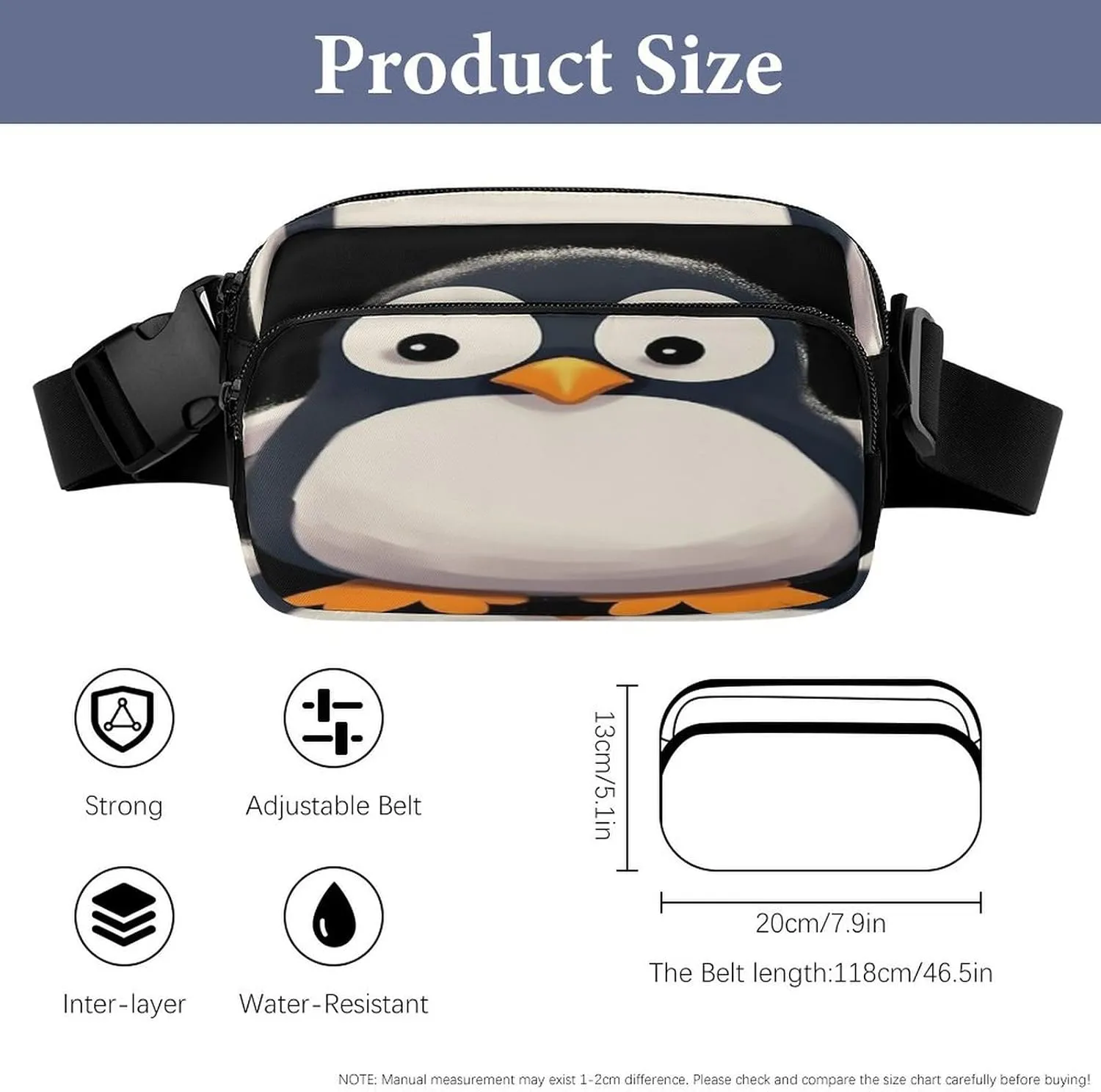 Large Waist Packs with Adjustable Strap,Cute Penguin CrossBody Fanny Pack Casual Bag for Travel Sports Running Hiking