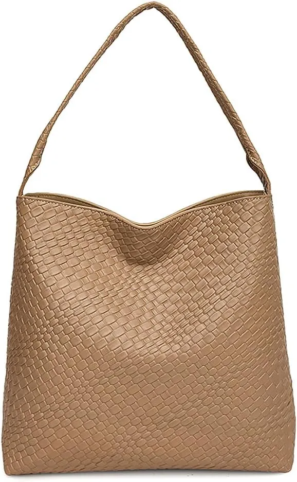 Large Woven Tote Bag for Women Top-handle Shoulder Bag Hobo Bags Soft Vegan Trendy Handbag Purse Lightweight Underarm