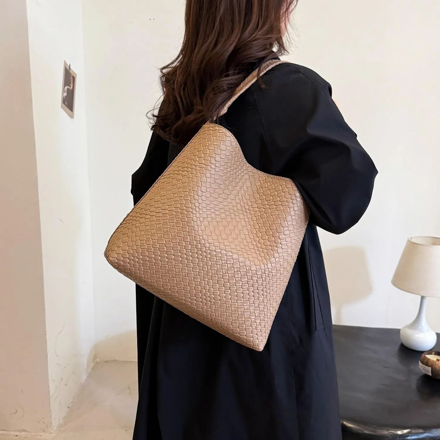 Large Woven Tote Bag for Women Top-handle Shoulder Bag Hobo Bags Soft Vegan Trendy Handbag Purse Lightweight Underarm