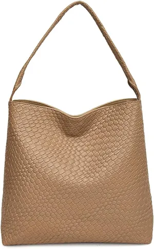 Large Woven Tote Bag for Women Top-handle Shoulder Bag Hobo Bags Soft Vegan Trendy Handbag Purse Lightweight Underarm