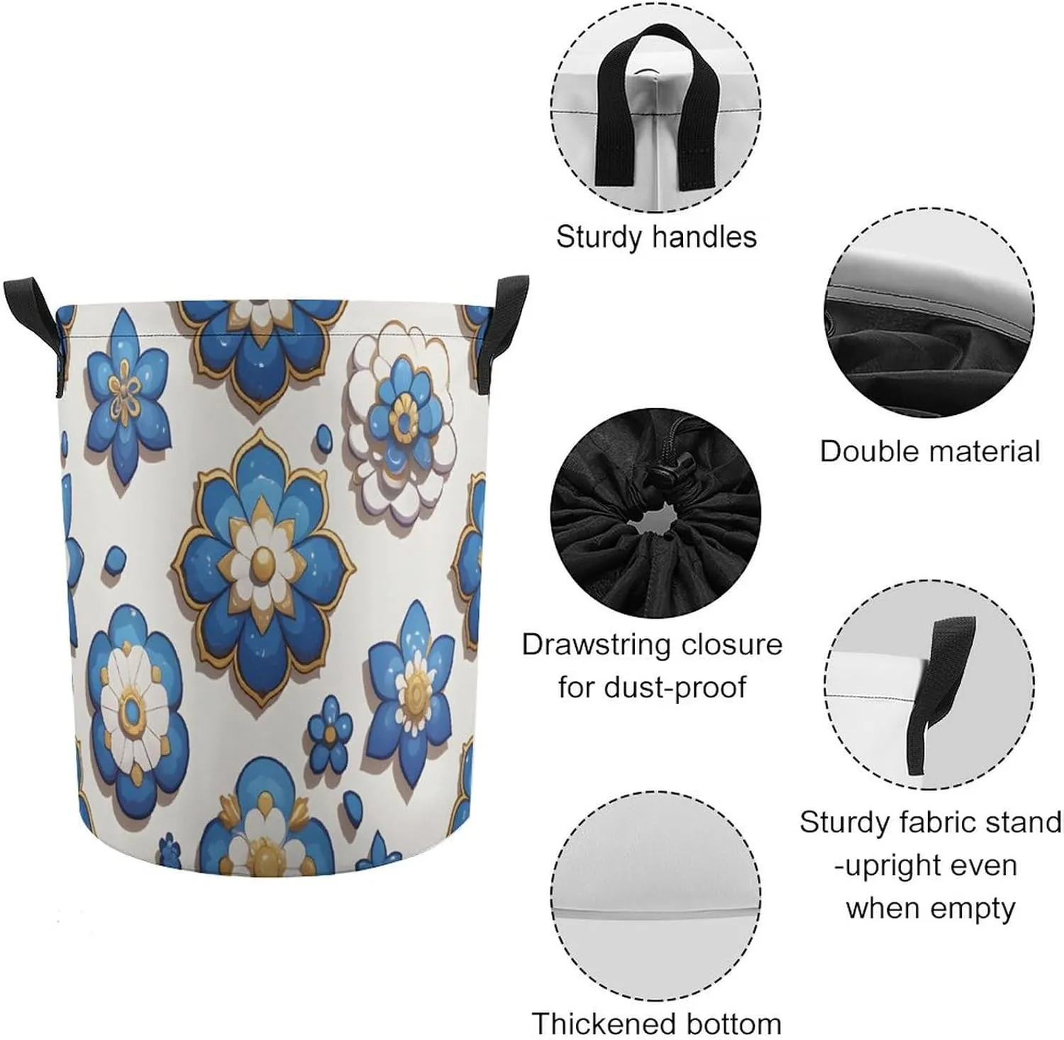 Laundry Hampers, Large Drawstring Laundry Bag, Removable Laundry Bags, Collapsible Storage Bin with Handles for Home Organization, Kids Room, Nursery Pattern