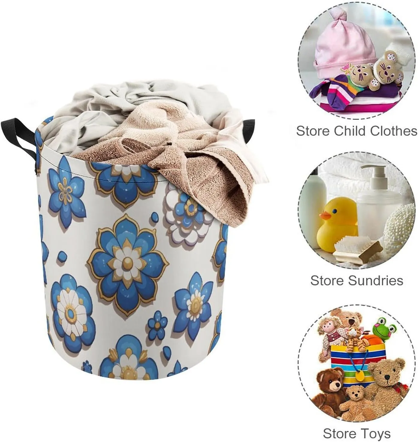 Laundry Hampers, Large Drawstring Laundry Bag, Removable Laundry Bags, Collapsible Storage Bin with Handles for Home Organization, Kids Room, Nursery Pattern