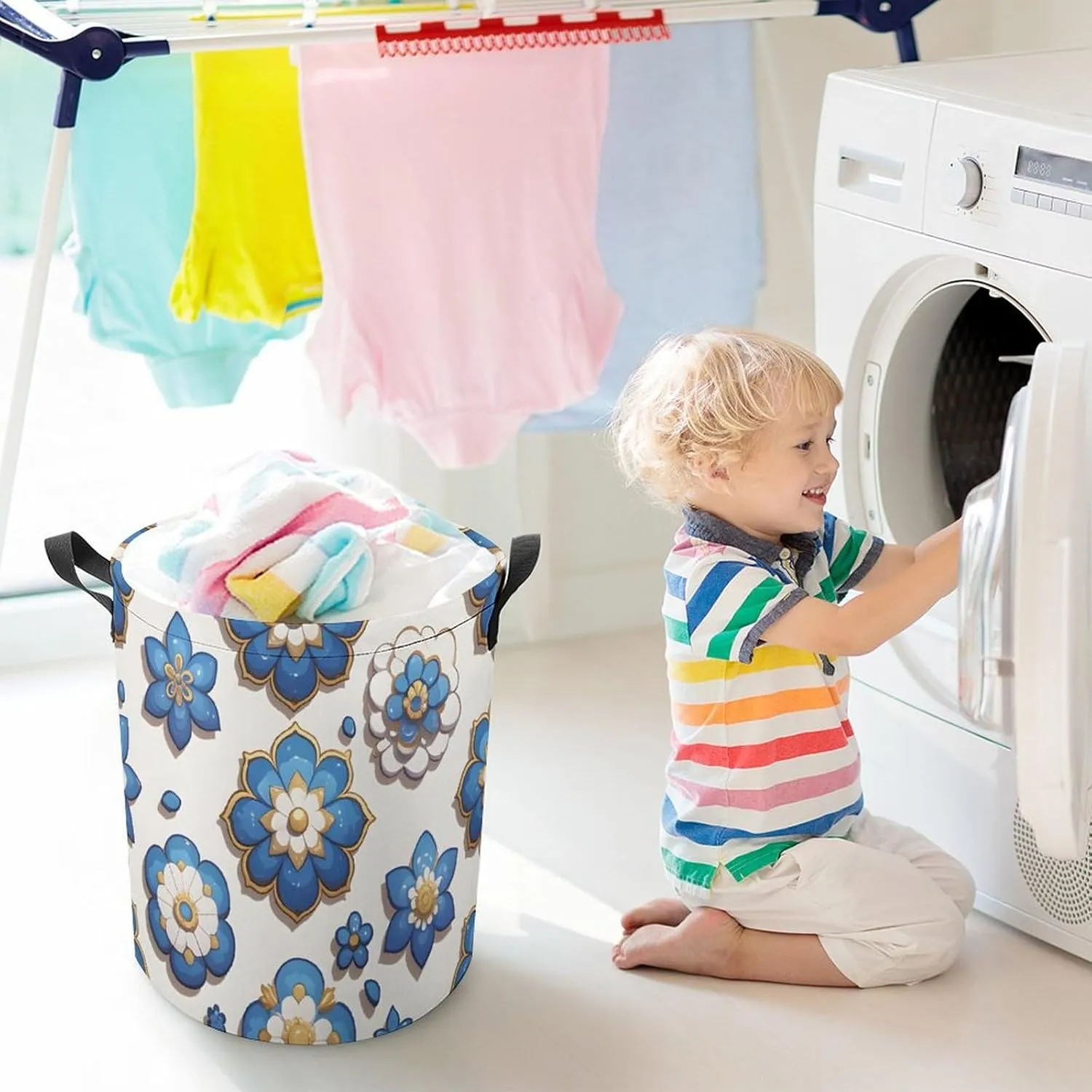 Laundry Hampers, Large Drawstring Laundry Bag, Removable Laundry Bags, Collapsible Storage Bin with Handles for Home Organization, Kids Room, Nursery Pattern