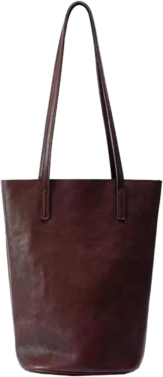 Lazy Bucket Vegetable Tanned Cowhide Large Capacity Commuter Tote College Student Hand-held Crossbody Bag on One Shoulder