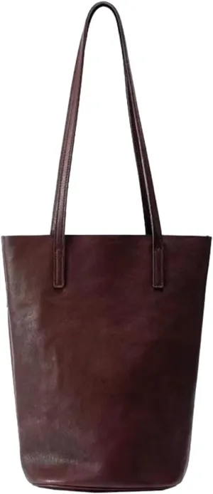 Lazy Bucket Vegetable Tanned Cowhide Large Capacity Commuter Tote College Student Hand-held Crossbody Bag on One Shoulder
