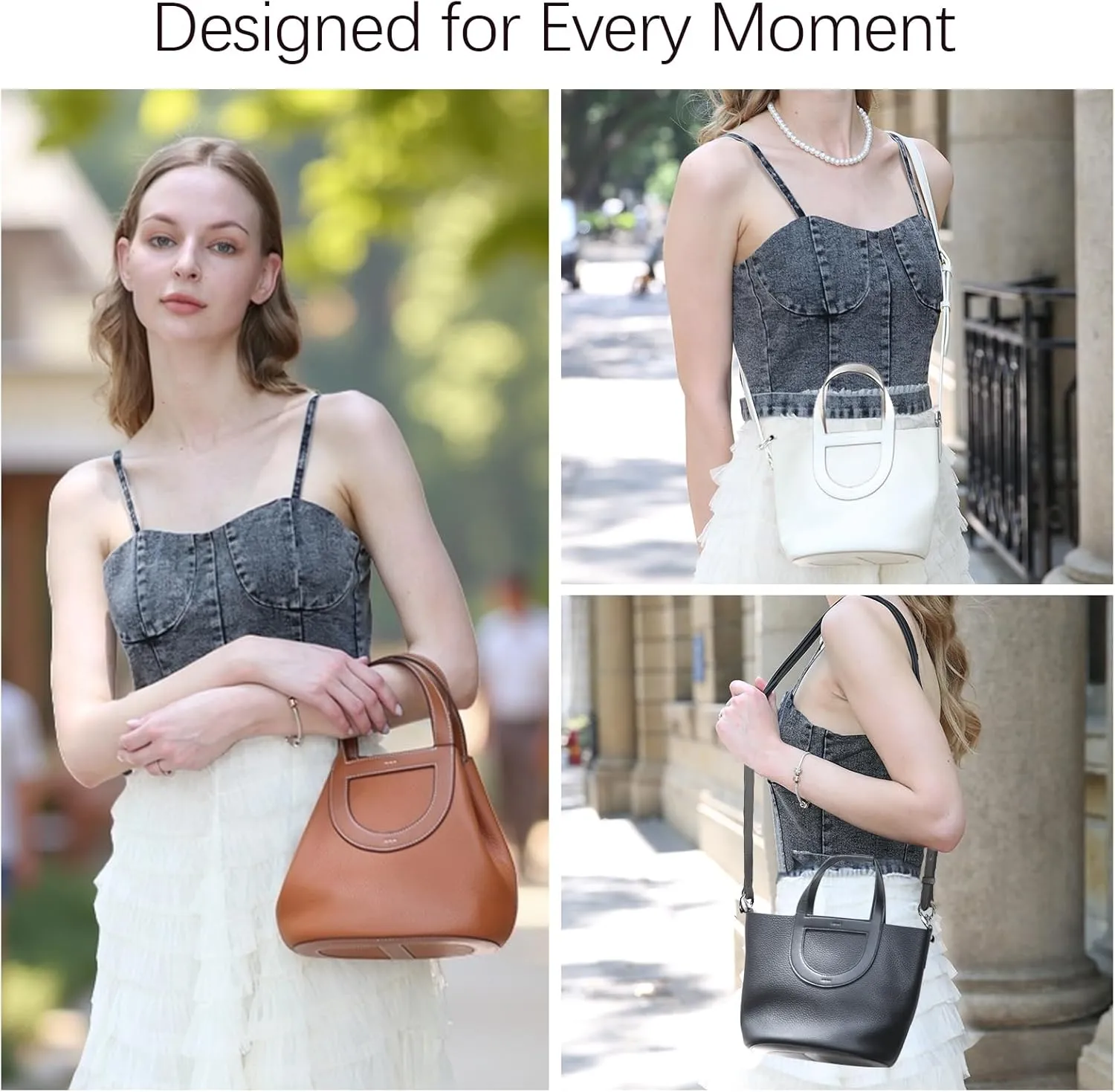Leather Bucket Bag for Women: Genuine Leather Shoulder Handbags for Ladies - Chic Hobo Purses for Travel Work