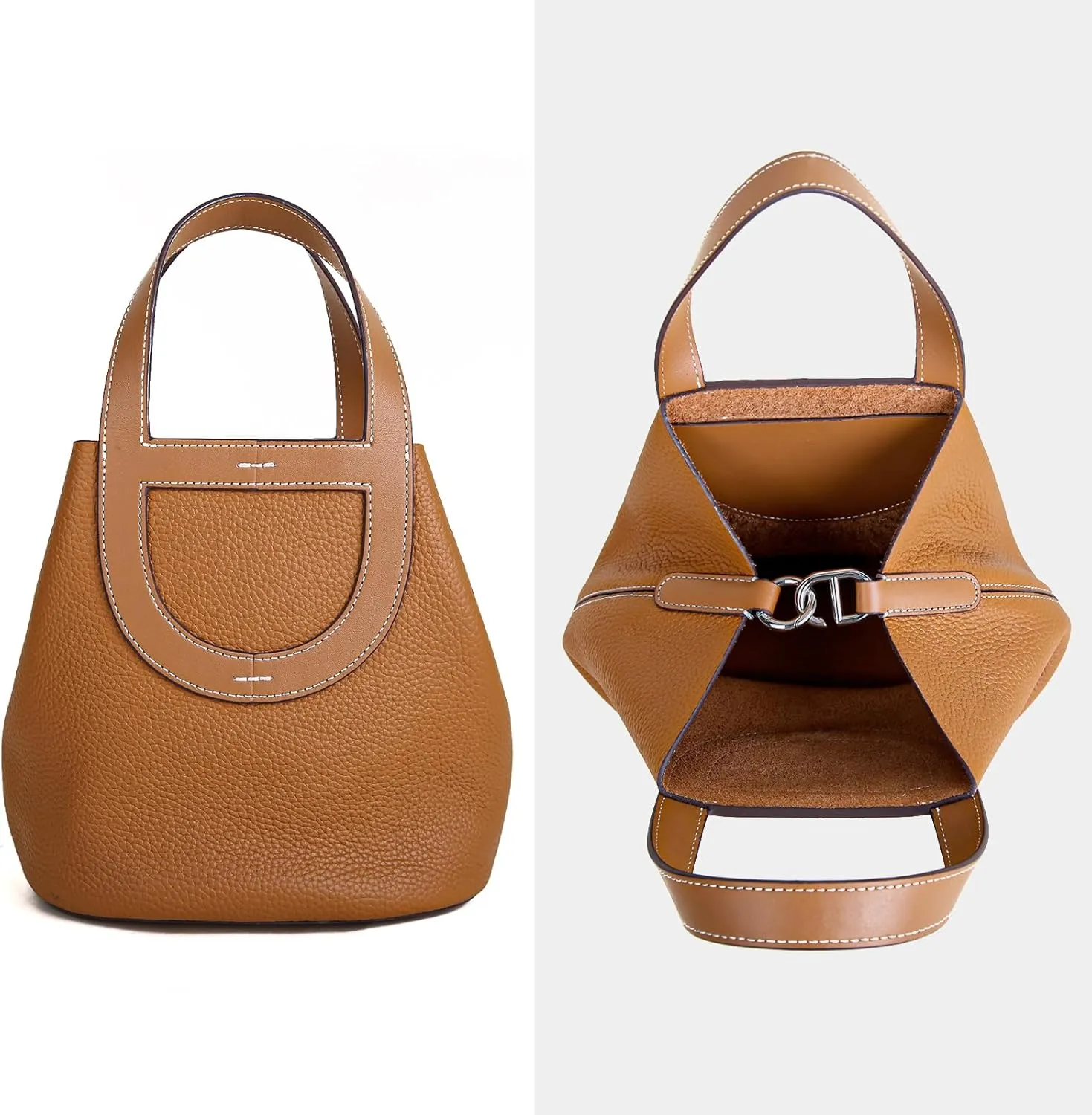 Leather Bucket Bag for Women: Genuine Leather Shoulder Handbags for Ladies - Chic Hobo Purses for Travel Work