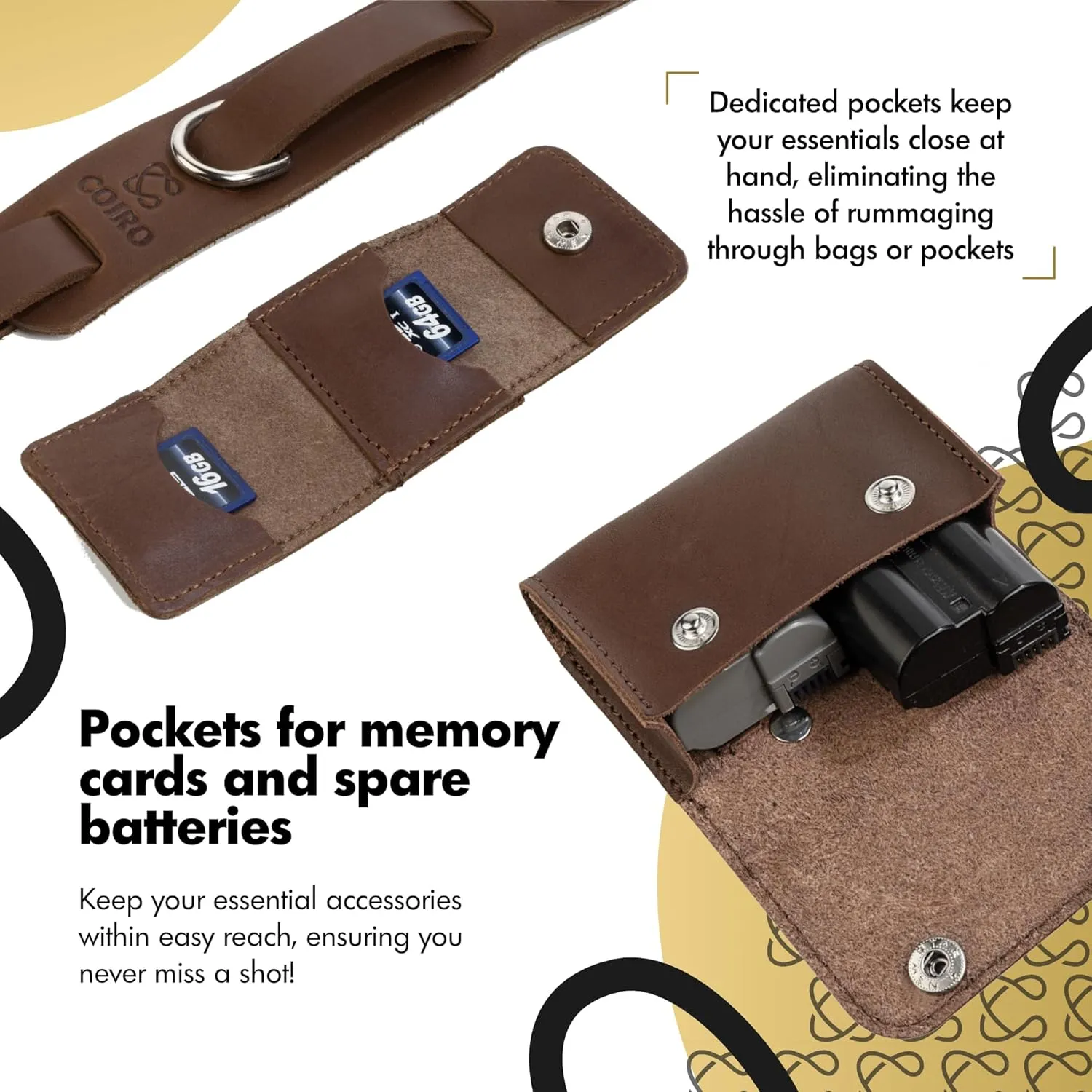 Leather Camera Strap for One Camera - Professional Single Leather Harness Shoulder Strap with Sd Card Holder & Battery Holder, Quick Release Gear for DSLR/SLR, Brown