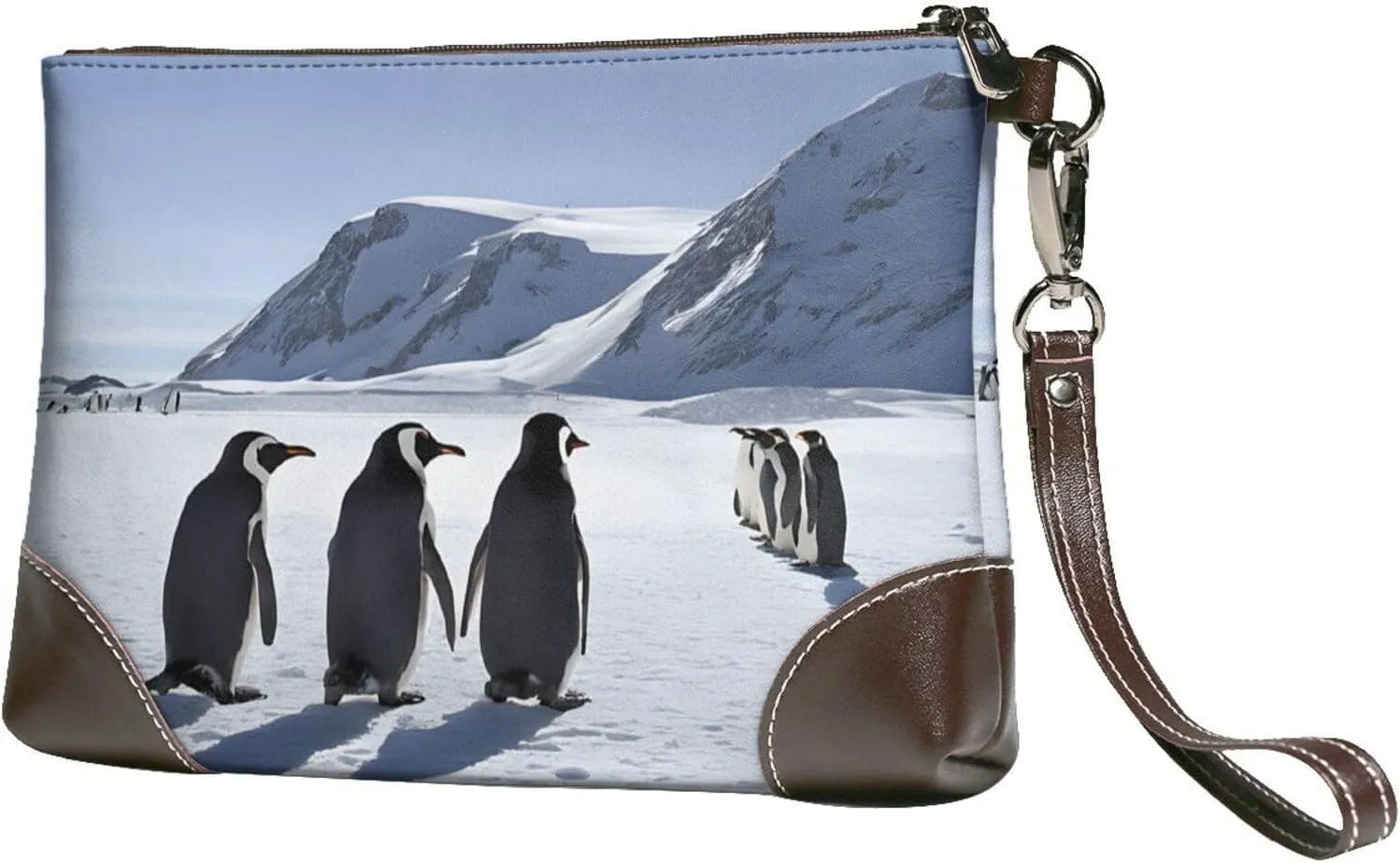 Leather Clutch Bag Funny Print Elegant Versatile Large Wallet Purse, Gifts for Women (Penguins on the Iceberg)