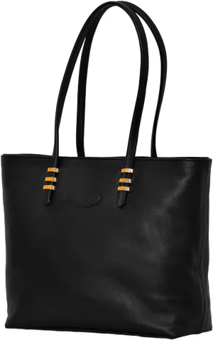 Leather Tote Shoulder Bag for Women - Cow Skin Leather, Large Compartment, Multiple Pockets, Strong Metal Zipper