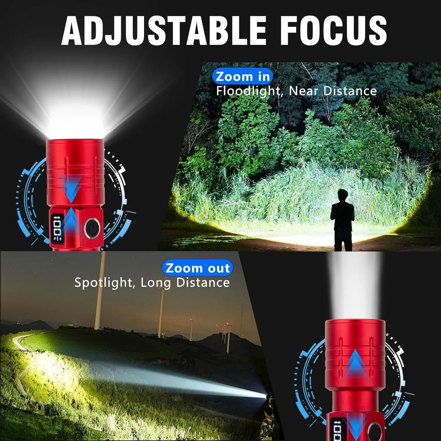 LED Flashlight, High Powered Super Bright Tactical Flashlight, Rechargeable Flashlights High Lumens, 6 Modes Zoomable Waterproof Flash Lights for Emergency, Camping, Hiking (Black Red)