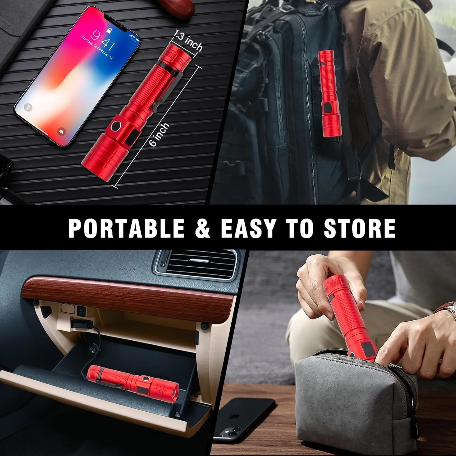 LED Flashlight, High Powered Super Bright Tactical Flashlight, Rechargeable Flashlights High Lumens, 6 Modes Zoomable Waterproof Flash Lights for Emergency, Camping, Hiking (Black Red)