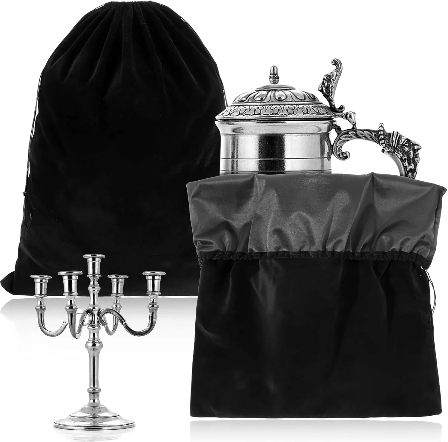 LEIFIDE 2 Pcs Large Size Silver Storage Bags Anti Tarnish Cloth Bags Jewelry Drawstring Pouch Cloth for Gift Watch Silverware Flatware Bracelet(30" X 24",Black)