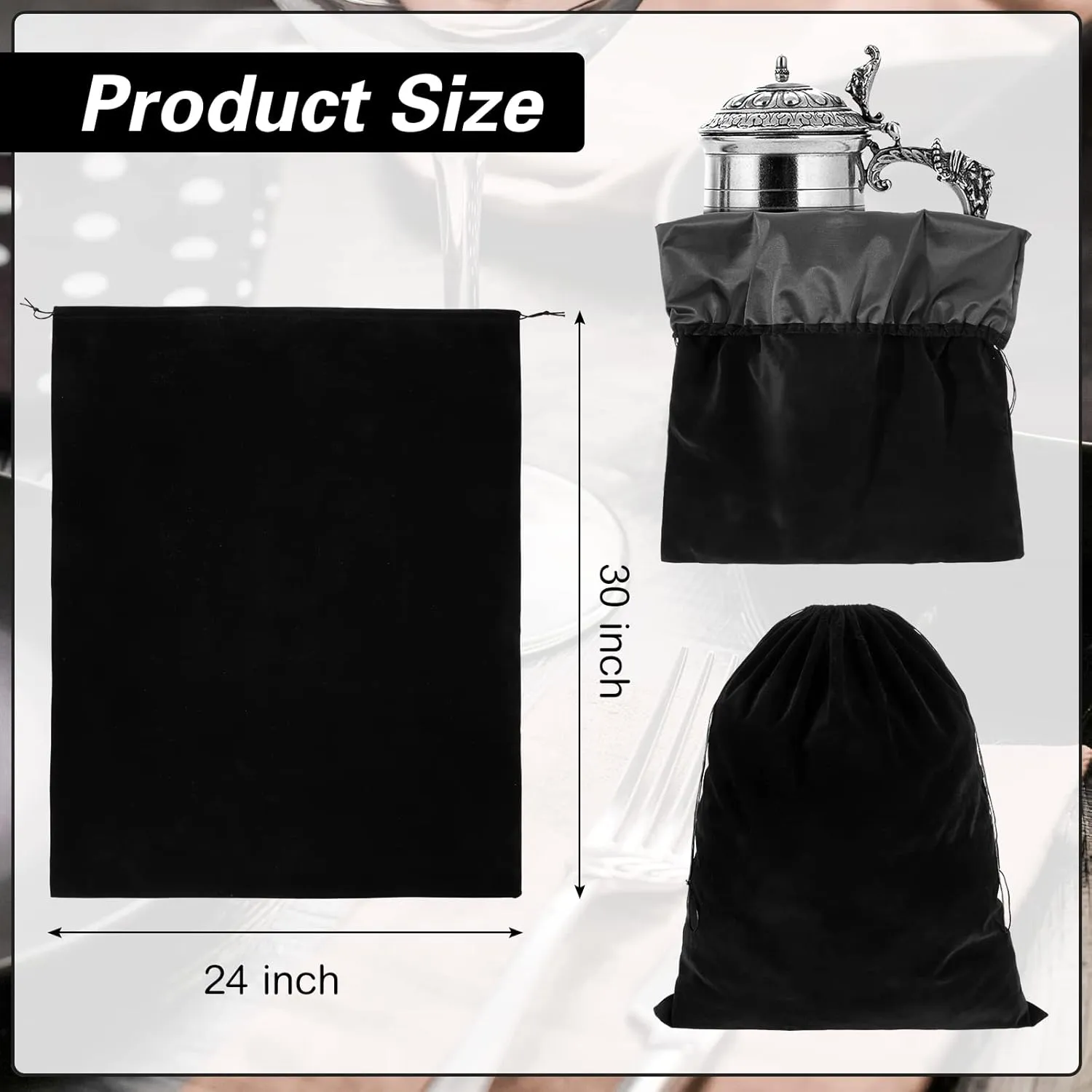 LEIFIDE 2 Pcs Large Size Silver Storage Bags Anti Tarnish Cloth Bags Jewelry Drawstring Pouch Cloth for Gift Watch Silverware Flatware Bracelet(30" X 24",Black)