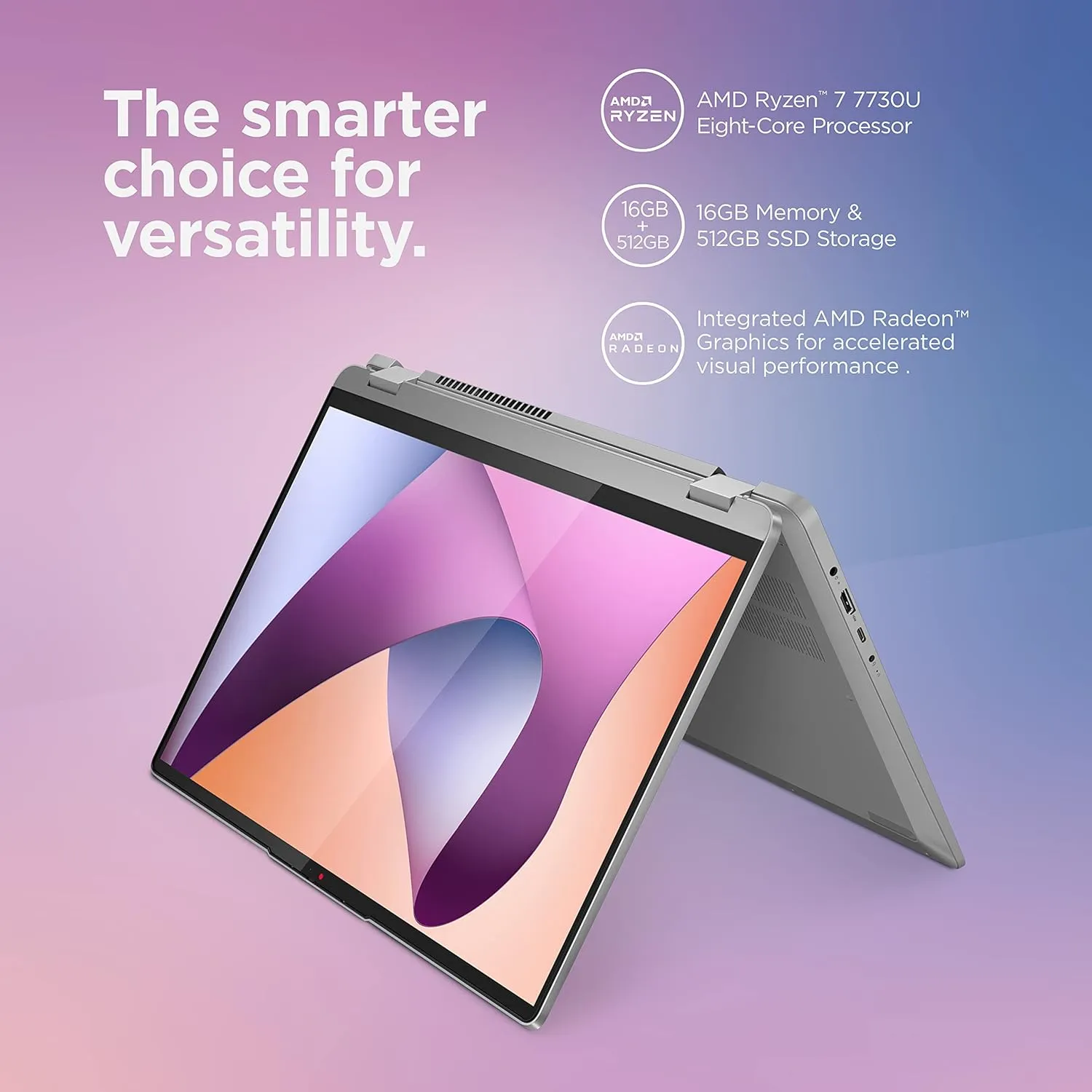 Lenovo IdeaPad Flex 5 2-in-1, 16” WUXGA Display, AMD Ryzen 7, 16GB RAM, 512GB SSD, 1920x1200 px, Touchscreen, Windows 11, Arctic Grey