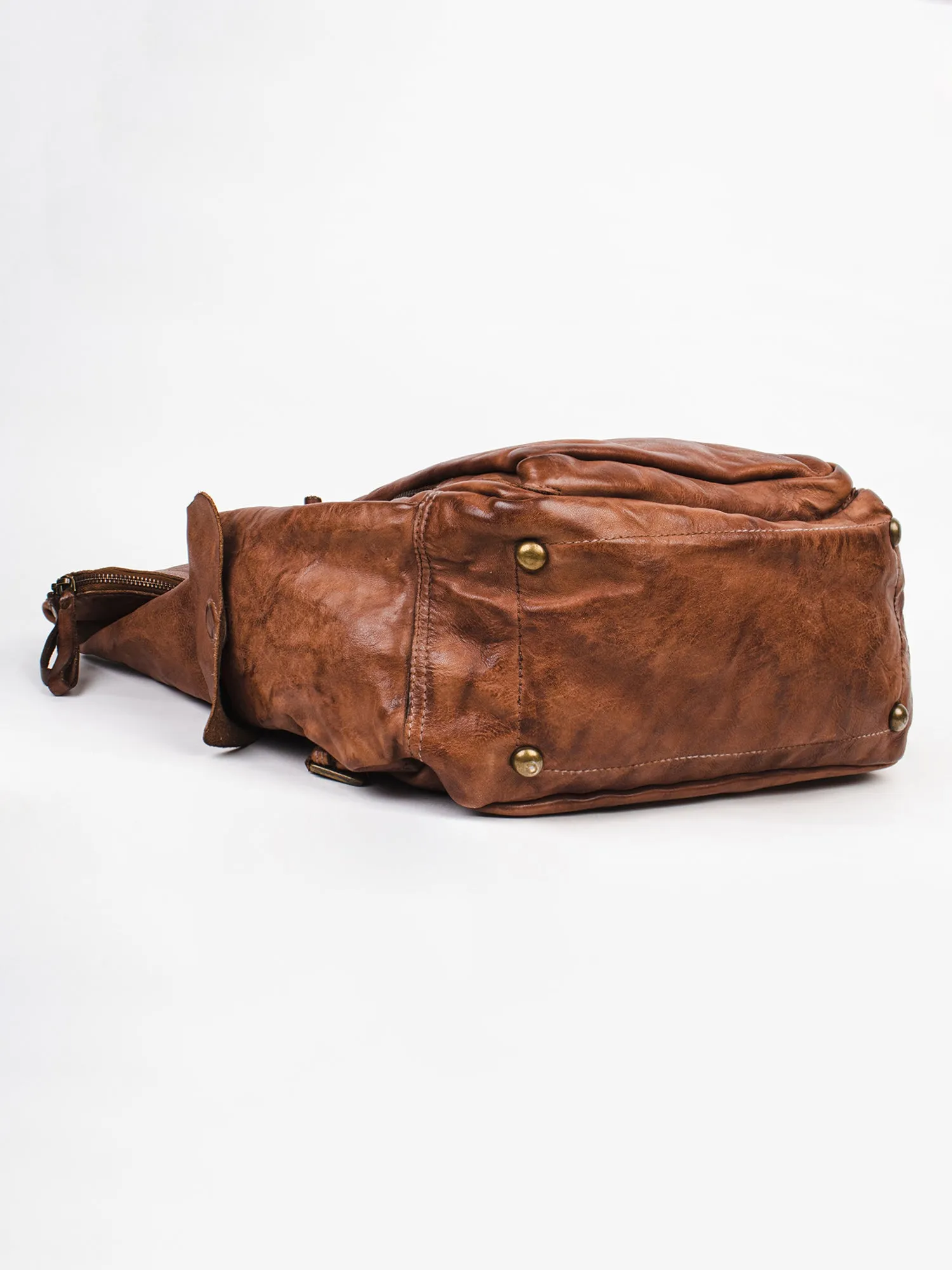 Leo: Cognac Leather Backpack By Art N Vintage