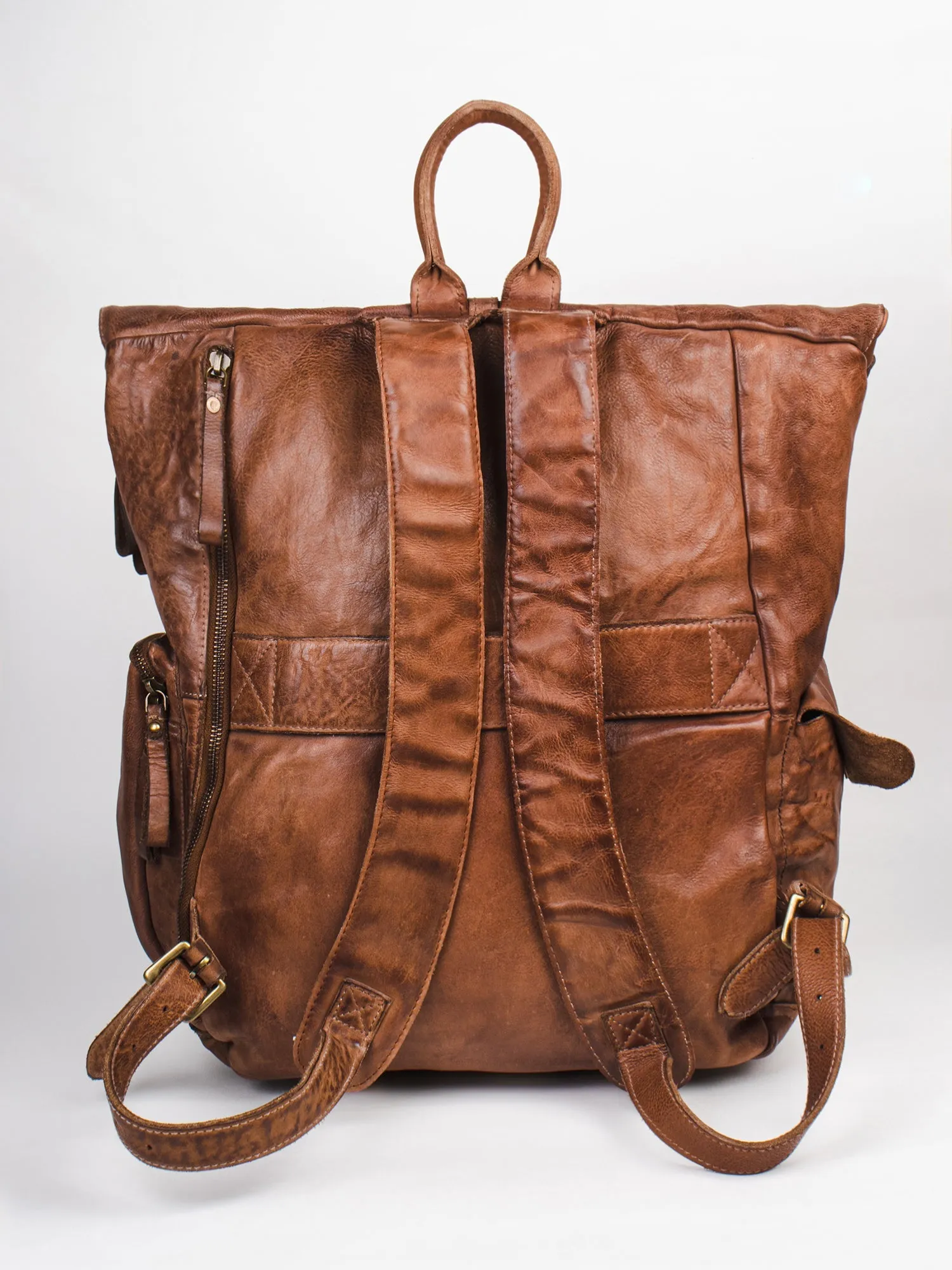 Leo: Cognac Leather Backpack By Art N Vintage