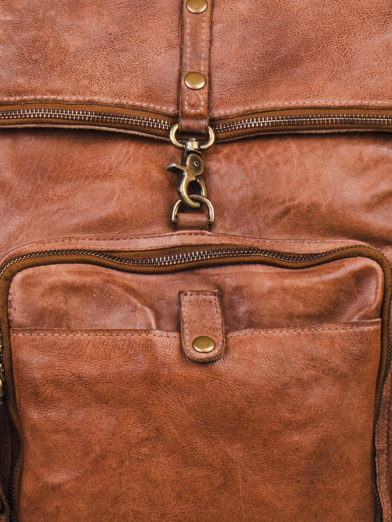 Leo: Cognac Leather Backpack By Art N Vintage