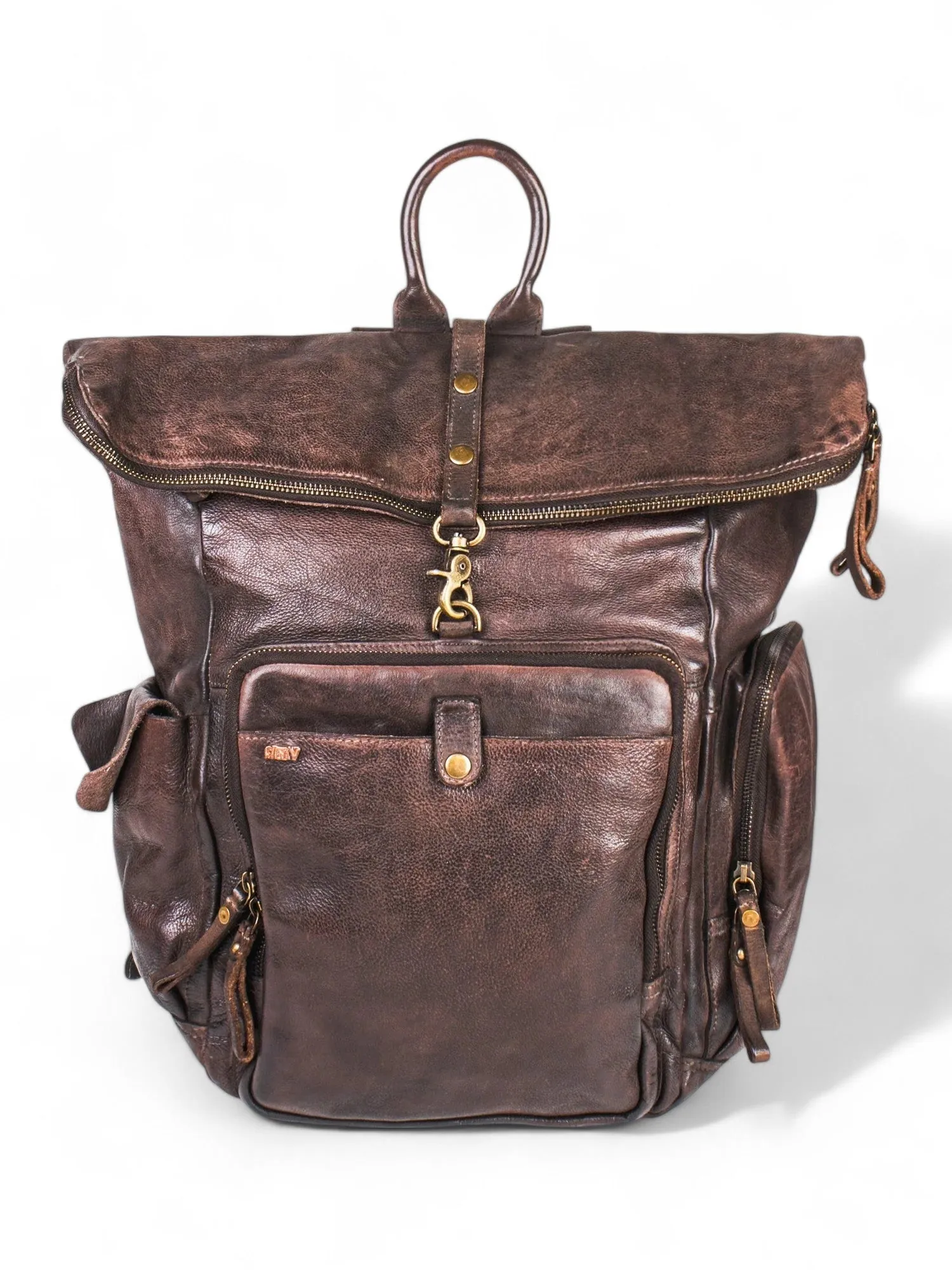 Leo: Cognac Leather Backpack By Art N Vintage