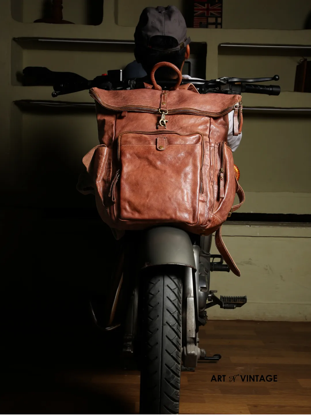 Leo: Cognac Leather Backpack By Art N Vintage
