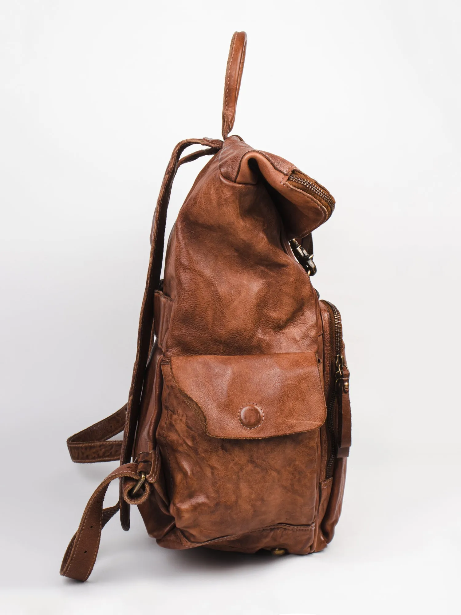 Leo: Cognac Leather Backpack By Art N Vintage
