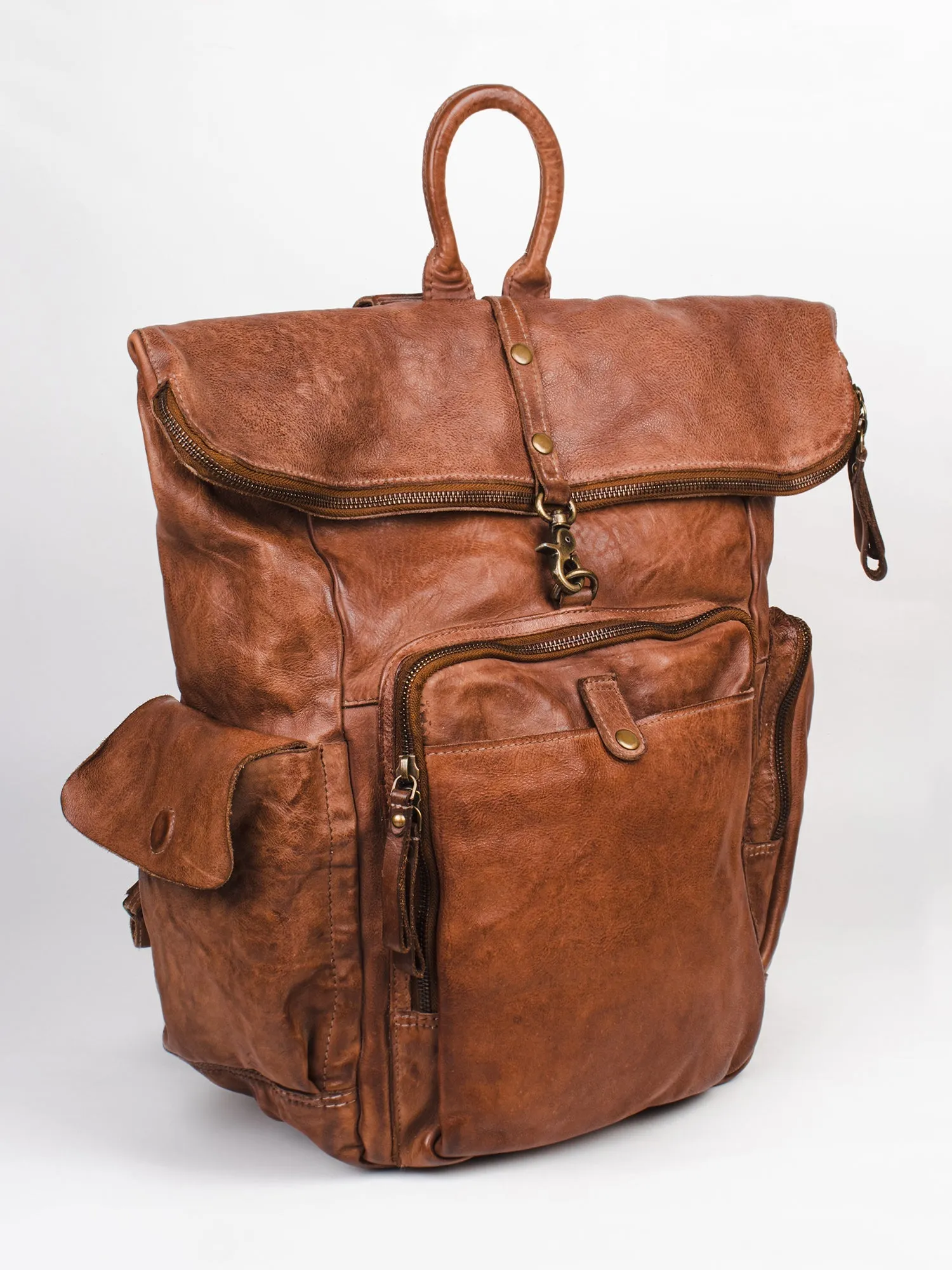 Leo: Cognac Leather Backpack By Art N Vintage
