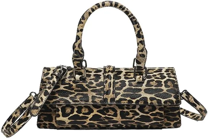 Leopard Print Clutch Evening Handbag Top Handle Leopard Tote Bag with Strap Y2k Cheetah Print Crossbody Satchel Purse