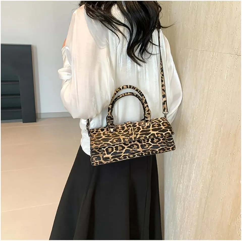 Leopard Print Clutch Evening Handbag Top Handle Leopard Tote Bag with Strap Y2k Cheetah Print Crossbody Satchel Purse