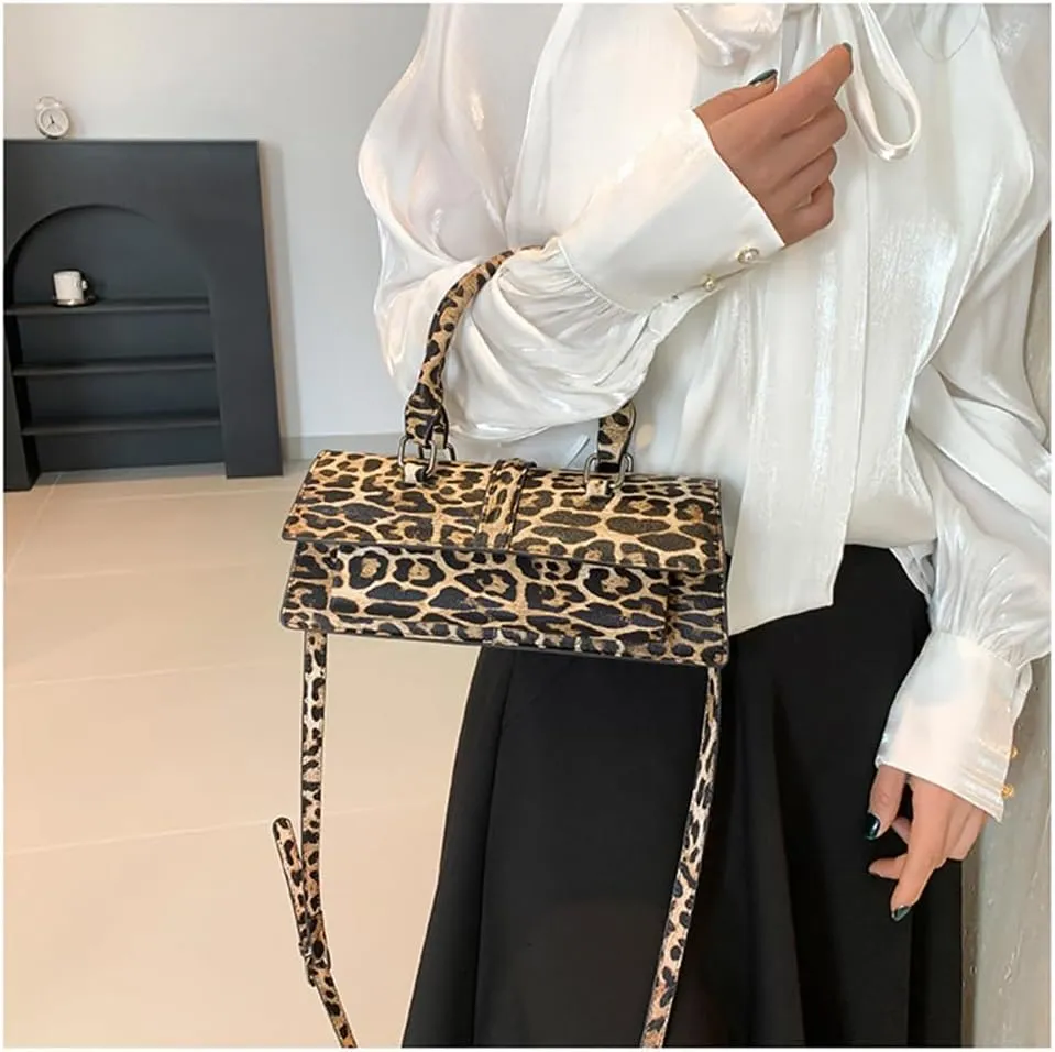 Leopard Print Clutch Evening Handbag Top Handle Leopard Tote Bag with Strap Y2k Cheetah Print Crossbody Satchel Purse