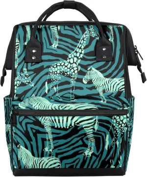 Leopard Zebras Giraffes Diaper Bag Mommy Bags With Adjustable Shoulder Strap Waterproof Multifunction Shoulder Bag Travel Large Capacity Backpack for Moms And Dads