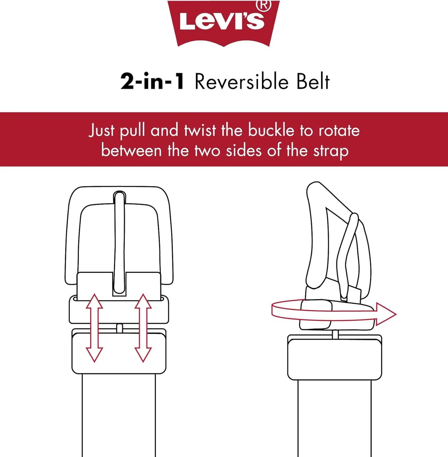 Levi's Men's Two-in-One Reversible Rotative Buckle Casual Everyday Jean Belt (Regular and Big & Tall Sizing)